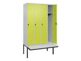locker met bank,HxBxD 2120x1200x815mm,4vak,vak B 300mm,draaigrendel - 2
