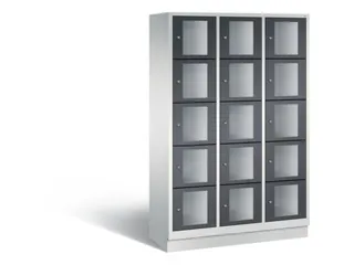 Lockerkast 1800x1200x500mm 3x5 vakken Cilinderslot, Sokkel, RAL7021 - 2