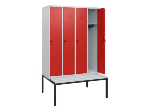 locker met bank,HxBxD 1950x1200x815mm,4vak,vak B 300mm,draaigrendel