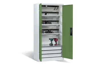 acculaadkast 1950x930x500mm 15stekkerdozen 230V ventilator fr. RAL7035 - 1