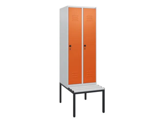 locker met bank,HxBxD 1950x600x815mm,2vak,vak B 300mm,draaigrendel