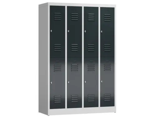 Dubbeldekse garderobekast 1800x1185x500mm 4x2vak klink RAL7035 RAL7016