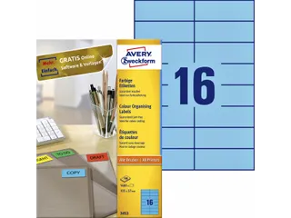 Gekleurde Etiketten Avery Zweckform 105x37mm Blauw 1600 stuks - 1