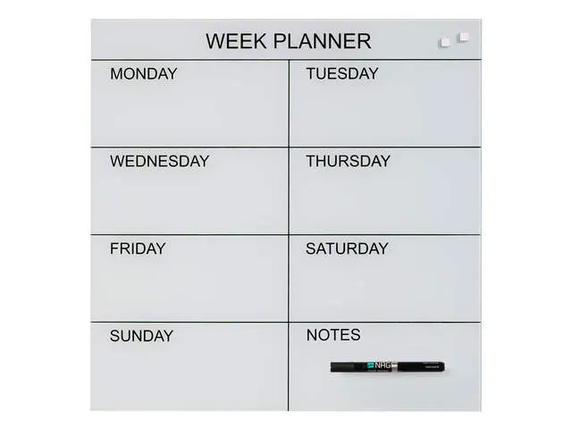 Glasmagneetbord Naga 45 x 45 cm Weekplanner Engels Wit