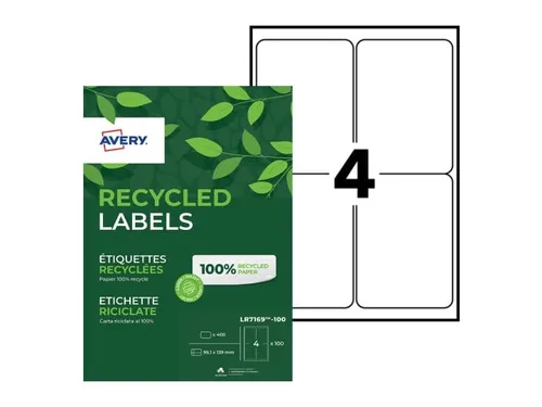 Etiket Avery LR7169-100 99.1x139 mm recycled Wit 400 stuks