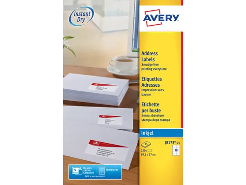 Etiket Avery J8173-25 99.1x57mm wit 250stuks