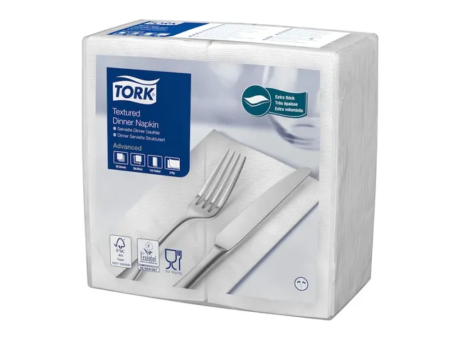 Serviette de table Tork 509420 Textured 2 ép Pli-1/8 39x39cm Blanc