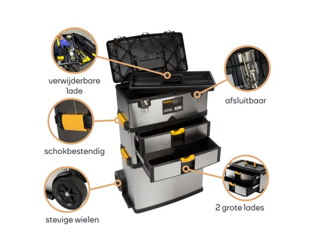 Gereedschapswagen 3-in-1 Trolley RVS 570x354x830mm 167 Liter