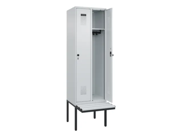 locker met bank,HxBxD 2120x600x815mm,2vak,vak B 300mm,draaigrendel