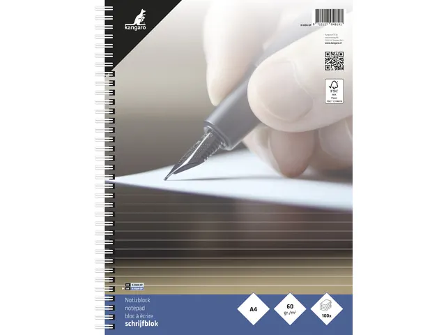 Spiraalblok Kangaro A4 lijn zijspiraal 60 grams 100 blad