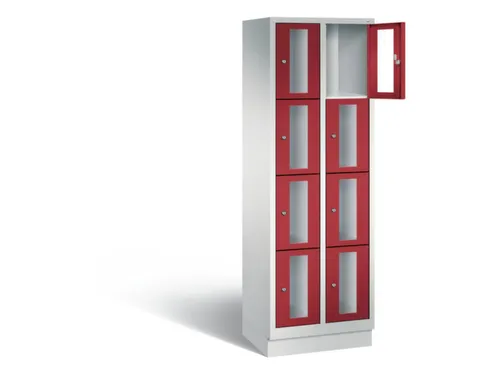 Lockerkast 1800x610x500mm 2x4 vakken Cilinderslot, Sokkel, RAL3003