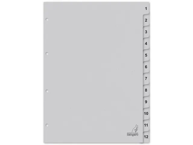 Tabblad ECO Kangaro A4 cijfers 180 grams grijs karton 4-gaats 12-delig