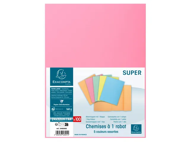 Dossiermap Exacompta Super A4 160gr 1 klep assorti 100 Stuks