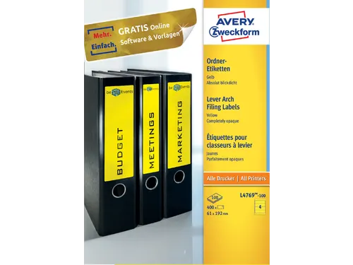 Rugetiket Avery Zweckform breed 192x61mm Geel L4769 400 stuks