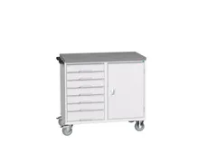 montagetafel 980x1300x600mm linoleumblad 7 laden kast front RAL7035