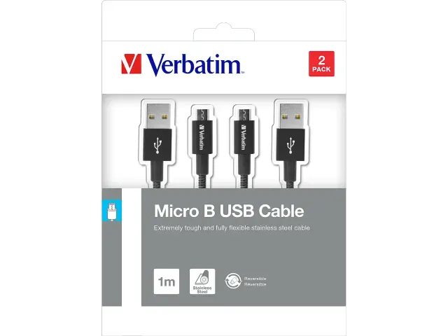 48874 VERBATIM Sync+Charge Kabel Micro USB-B 1m zwart 2 stuks