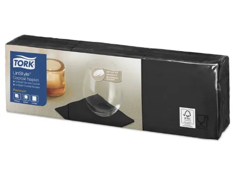 LinStyle Cocktailservet Premium 1-laags zwart 23x23cm 1/4-vouw 1500st