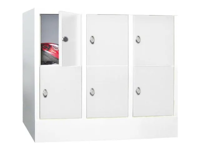 lockerkast,HxBxD 855x900x500mm,3x2vakken,RAL7035,front RAL5012