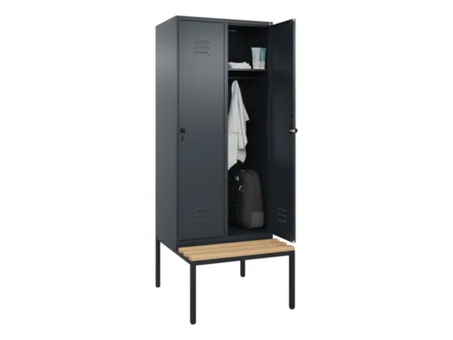 locker met bank,HxBxD 2120x800x815mm,2vak,vak B 400mm,draaigrendel