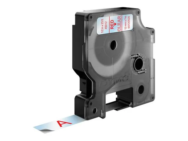 D1 labeltape 12 mm Rood op transparant 45012