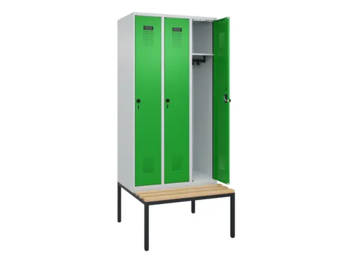 locker met bank,HxBxD 2120x900x815mm,3vak,vak B 300mm,draaigrendel