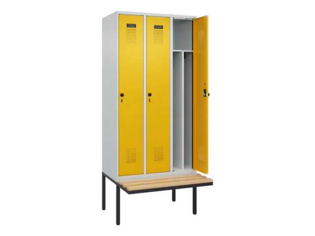 locker met bank,voor scheiding van kleding,HxBxD 2120x900x815mm,3vak