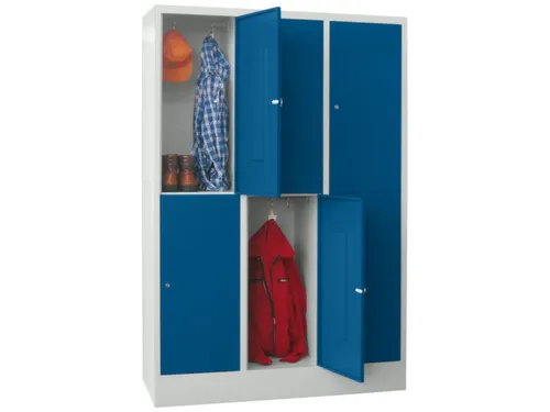 lockerkast,HxBxD 1850x1200x500mm,3x2vakken,RAL7035,front RAL5010