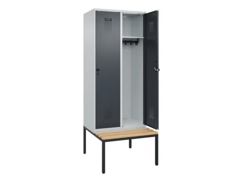 locker met bank,HxBxD 2120x800x815mm,2vak,vak B 400mm,draaigrendel