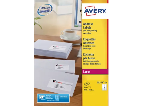 Adresetiket Avery QuickPeel L7163-40 99.1x38.1mm Wit 560 stuks