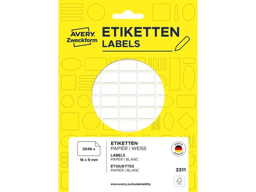 Etiket Avery Zweckform 3311 16x9mm wit 2646stuks