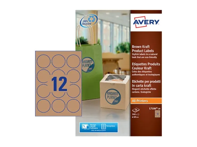 Productetiket Avery L7106-20 60mm Bruin 240stuks
