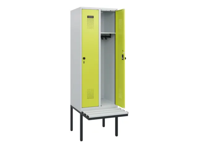 locker met bank,HxBxD 1950x600x815mm,2vak,vak B 300mm,draaigrendel