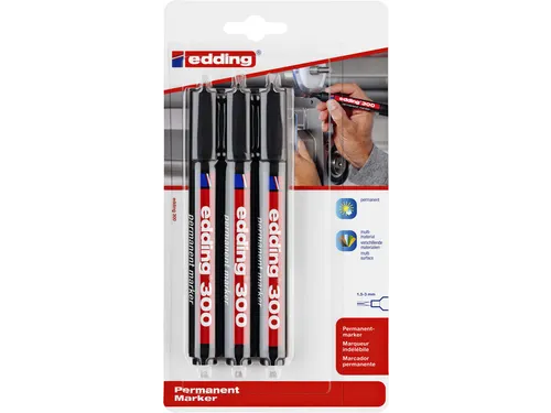 Viltstift edding 300 rond 1.5-3mm blister à 3 stuks zwart