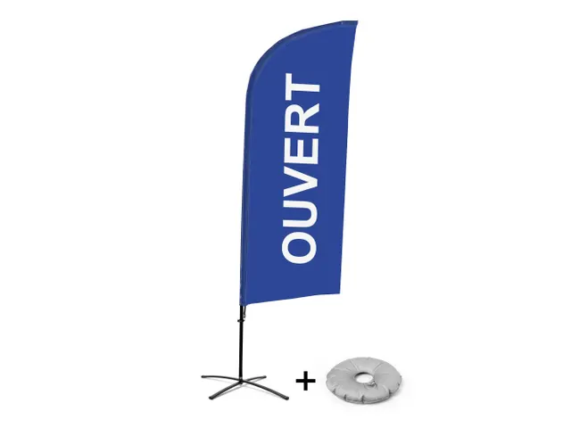 Promotievlag Alu Wind complete set "OUVERT" Blauw kruisvoet Zwart