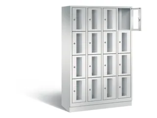 Lockerkast 1800x1190x500mm 4x4 vakken Cilinderslot, Sokkel, RAL7035 - 1