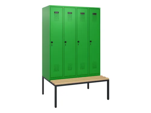 locker met bank,HxBxD 1950x1200x815mm,4vak,vak B 300mm,draaigrendel