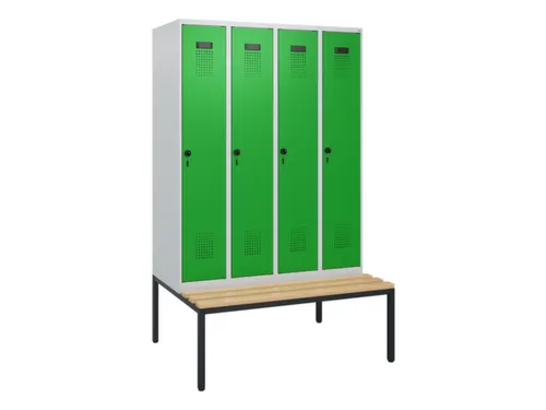 locker met bank,HxBxD 1950x1200x815mm,4vak,vak B 300mm,draaigrendel