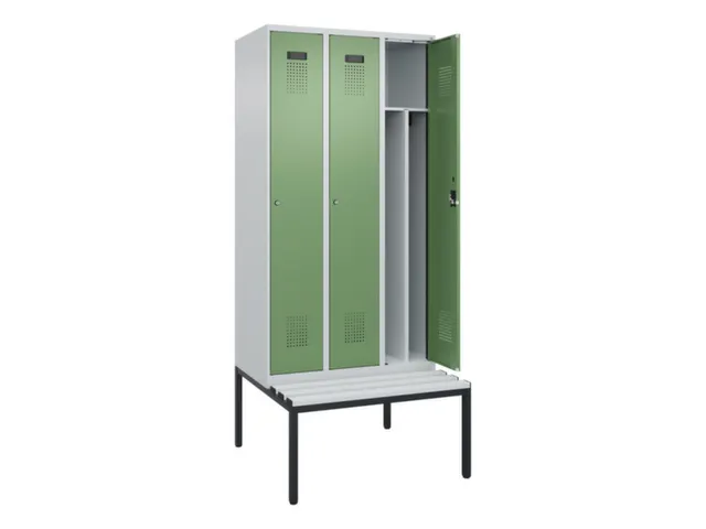 locker met bank,voor scheiding van kleding,HxBxD 2120x900x815mm,3vak