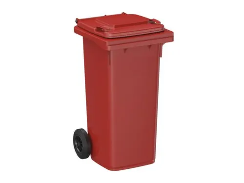 container,120l,HxBxD 933x500x550mm,deksel rood,romp HDPE rood,2wielen