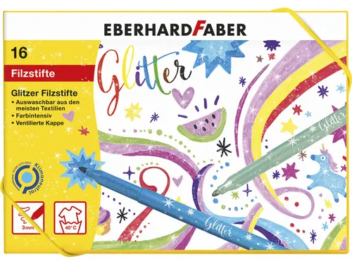 Viltstiften Eberhard Faber glitter assorti doos á 16 kleuren