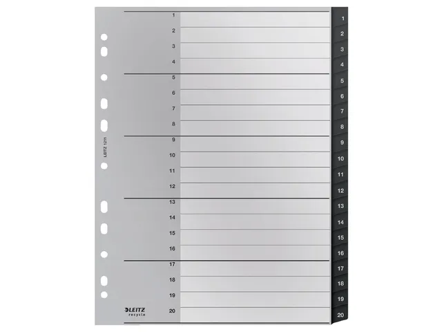 Tabblad Leitz Recycle A4 11-gaats 1-20 extra breed PP