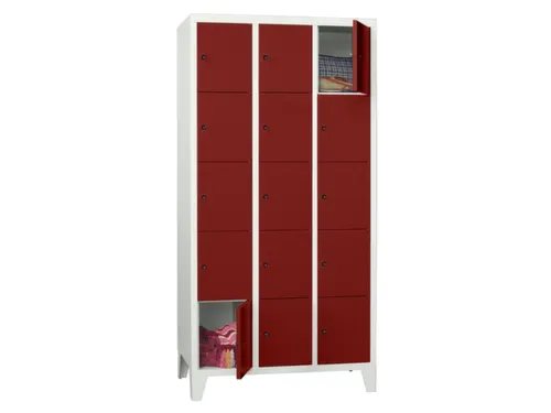 lockerkast,HxBxD 1850x900x500mm,3x5vakken,RAL7035,front RAL3000