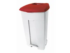 afvalbak,1x120l,HxBxD 890x560x480mm,romp PE wit,deksel PE rood,2wielen
