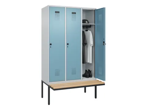locker met bank,HxBxD 2120x1200x815mm,3vak,vak B 400mm,draaigrendel