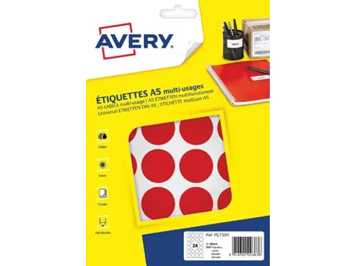 PET30R ronde markeringsetiketten diameter 30 mm rood