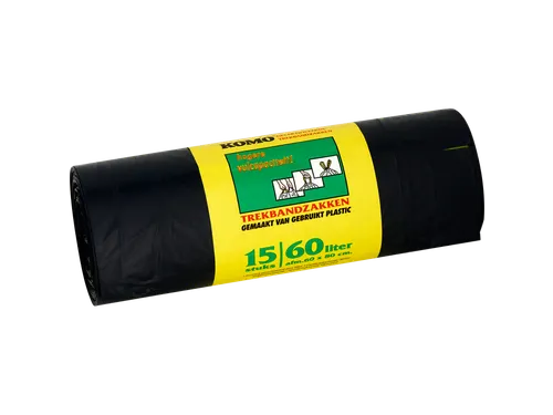 Vuilniszak Komo 60 Liter Met Trekband 15 Per Rol Grijs