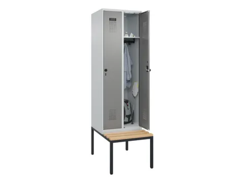 locker met bank,HxBxD 2120x600x815mm,2vak,vak B 300mm,draaigrendel
