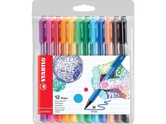 pointMax stylo feutre, étui de 12 pièces en couleurs assorties
