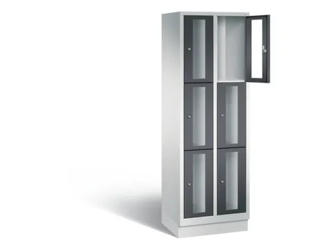 Lockerkast 1800x610x500mm 2x3 vakken Cilinderslot, Sokkel, RAL7021