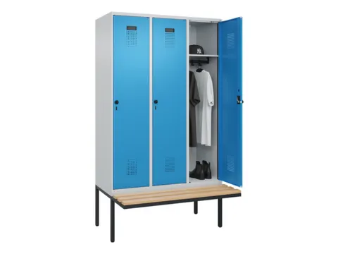 locker met bank,HxBxD 2120x1200x815mm,3vak,vak B 400mm,draaigrendel